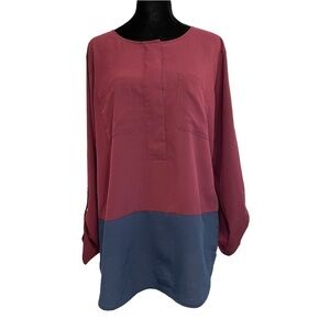 Van Heusen Rolled Tab Button Down Sheer Blouse Women's Size Large